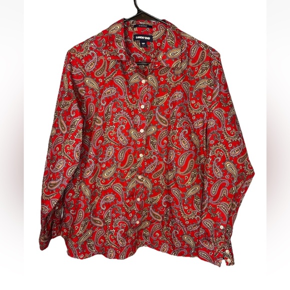 Lands End Woman’s Button Down Long Sleeve Paisley Top Plus Size 18P - Picture 1 of 4